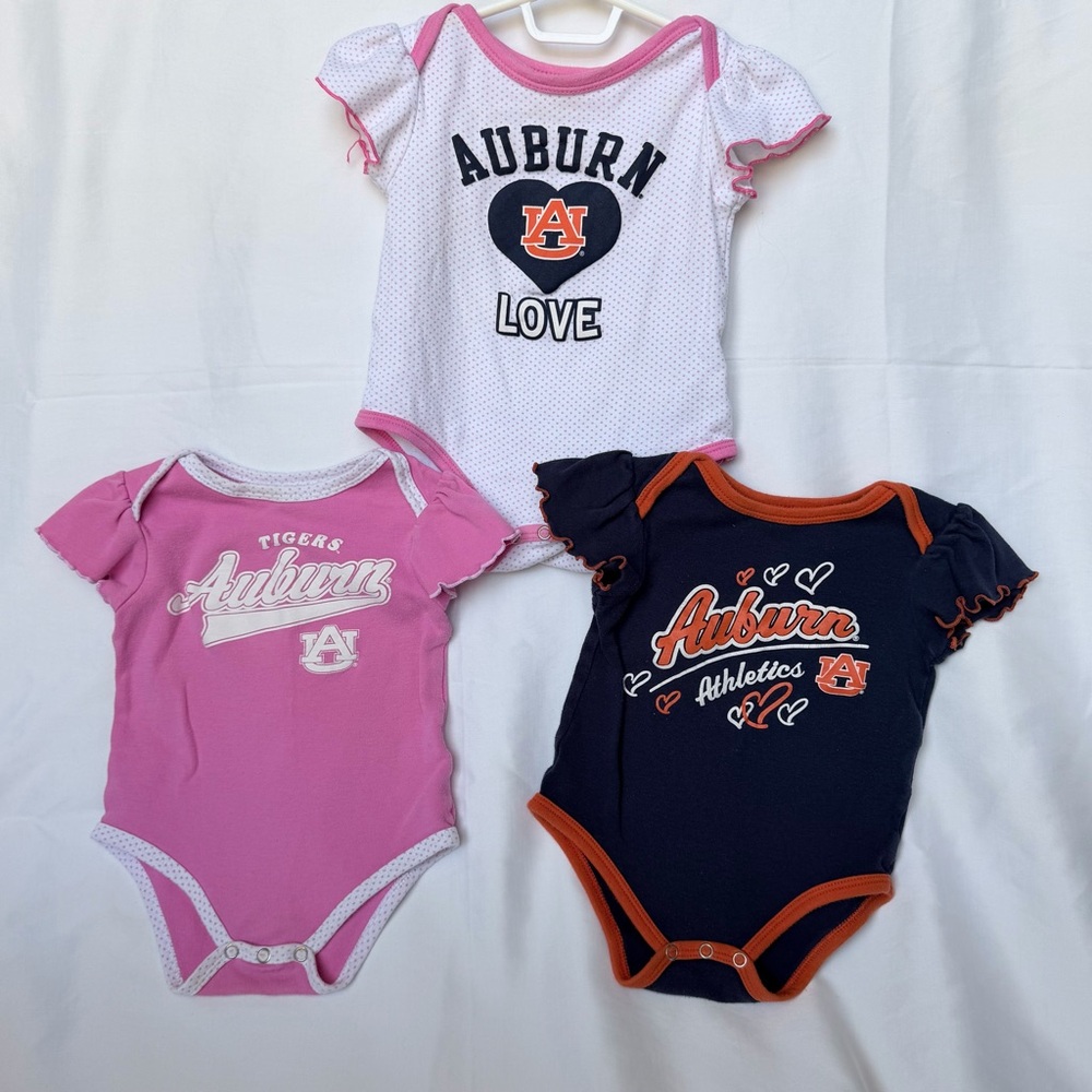 NCAA Auburn Girls' Three-Pack Bodysuits - Pink, White & Navy